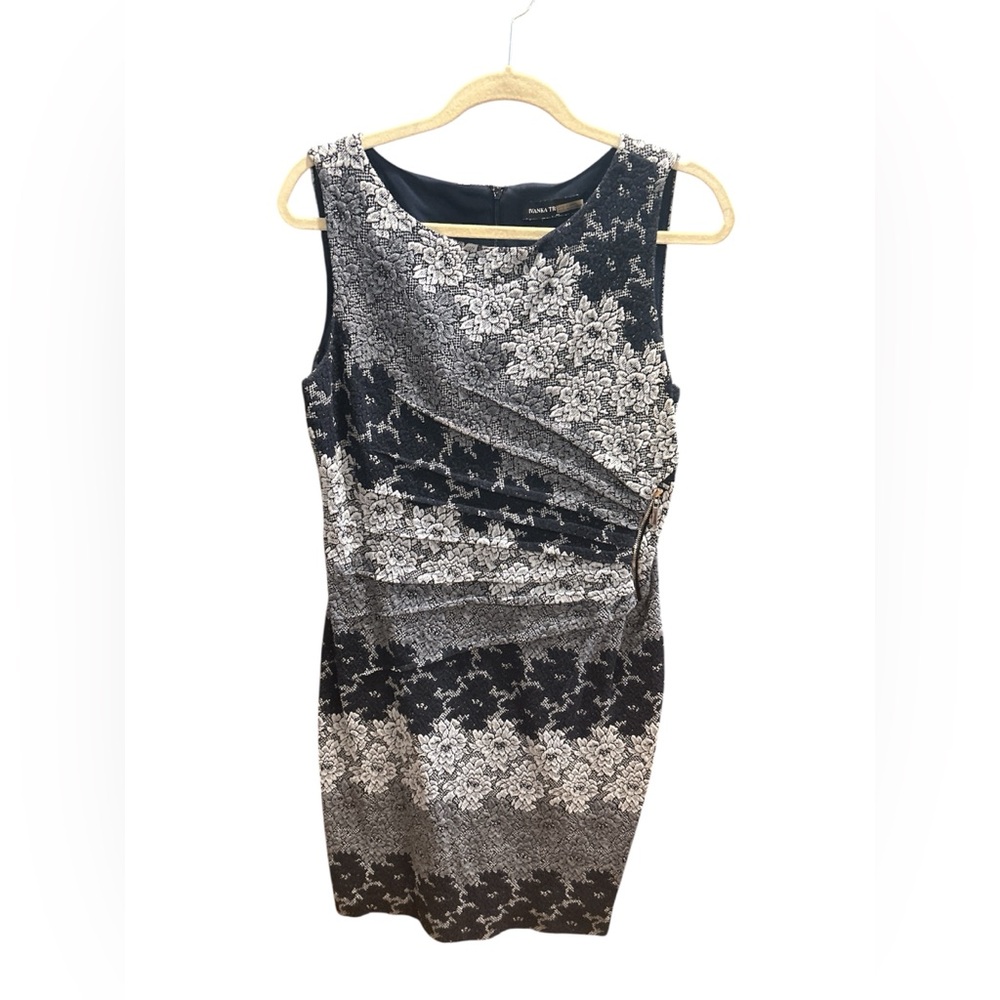 Ivanka Trump Navy Gray and White Floral Midi Dress FLATTERING
